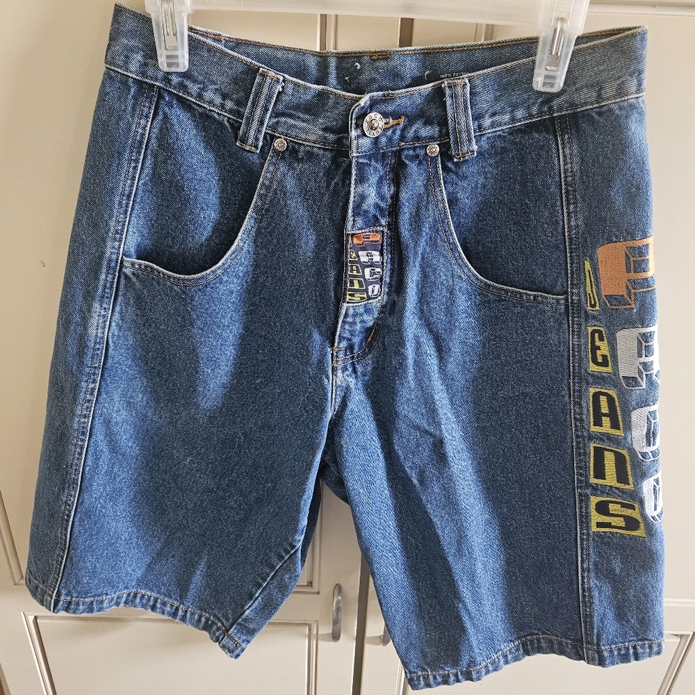 Vintage 90s Paco Jeans Denim Shorts Size 31 Light Wash Embroidered Baggy
